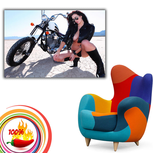 Hot Sexy Brunette Girl Woman Chopper Motorcycle Bike Motorbike Poster