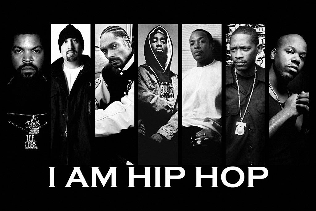 Hip Hop Rap Ice Cube Snoop Dogg Tupac Shakur Dr Dre Black-White Poster