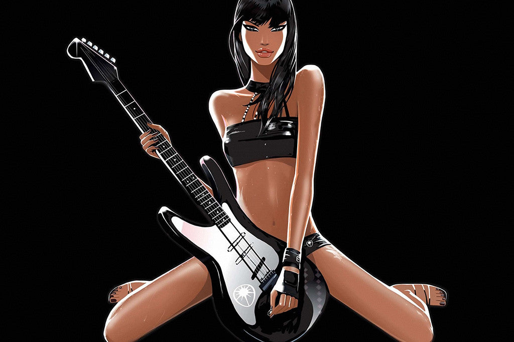 Hot Girl Guitar Rock Electronic Music Poster