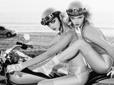 Cute Hot Sexy Girls Black and White Harley Davidson Bike Motorcycle Poster