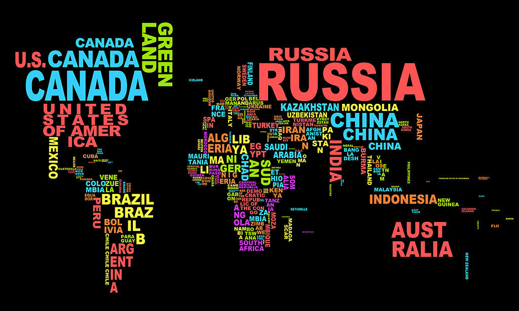 Map Of The World In Letters Words Poster