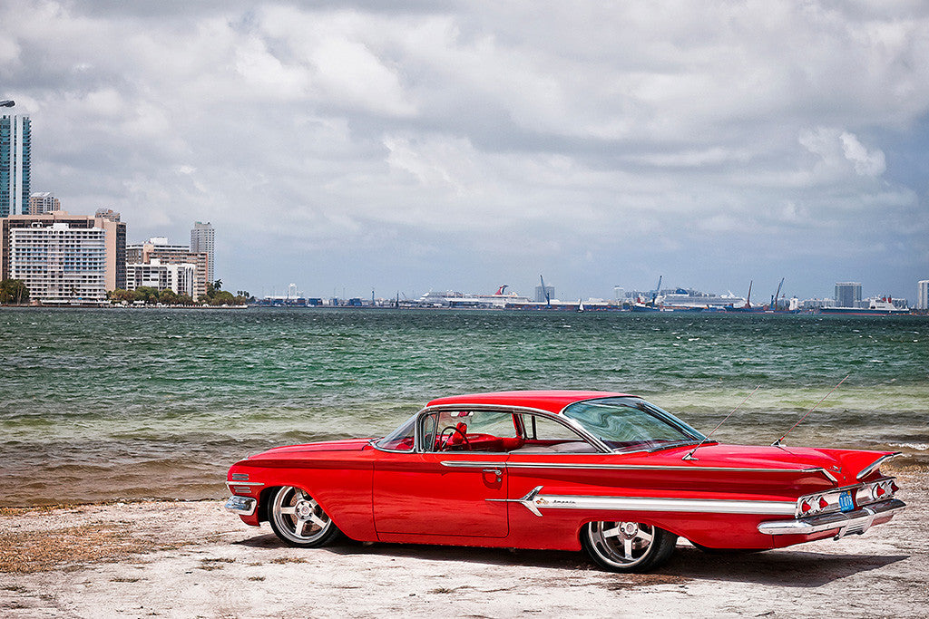 1960 Chevy Impala Chevrolet Retro Red Car Auto Poster