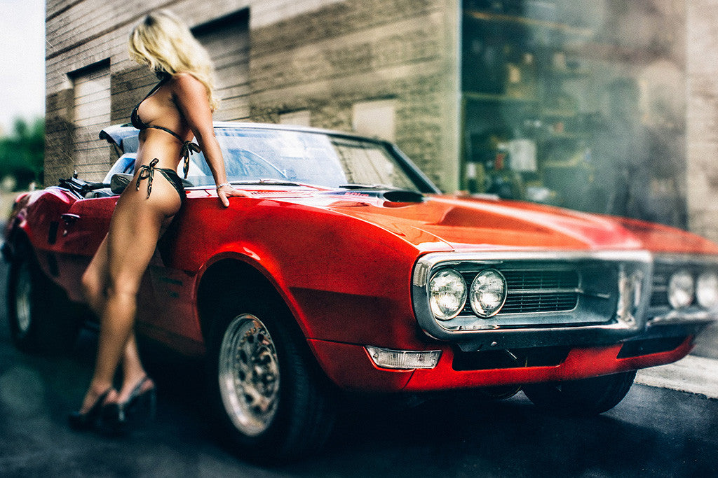 Hot Sexy Girl Blonde Red Retro Car Auto Poster