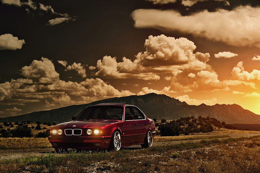 BMW 5 Series E34 M3 Old Car Auto Poster Sunset
