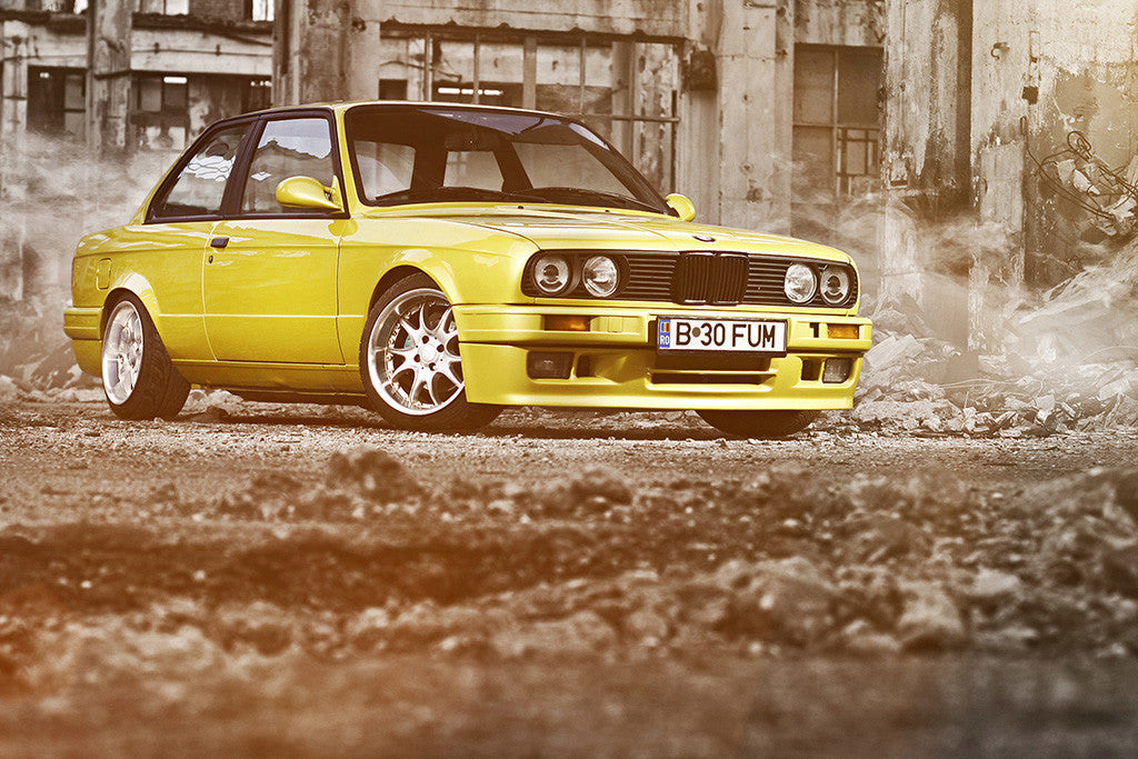 BMW E30 Tuning Retro Vintage Yellow Car Auto Poster