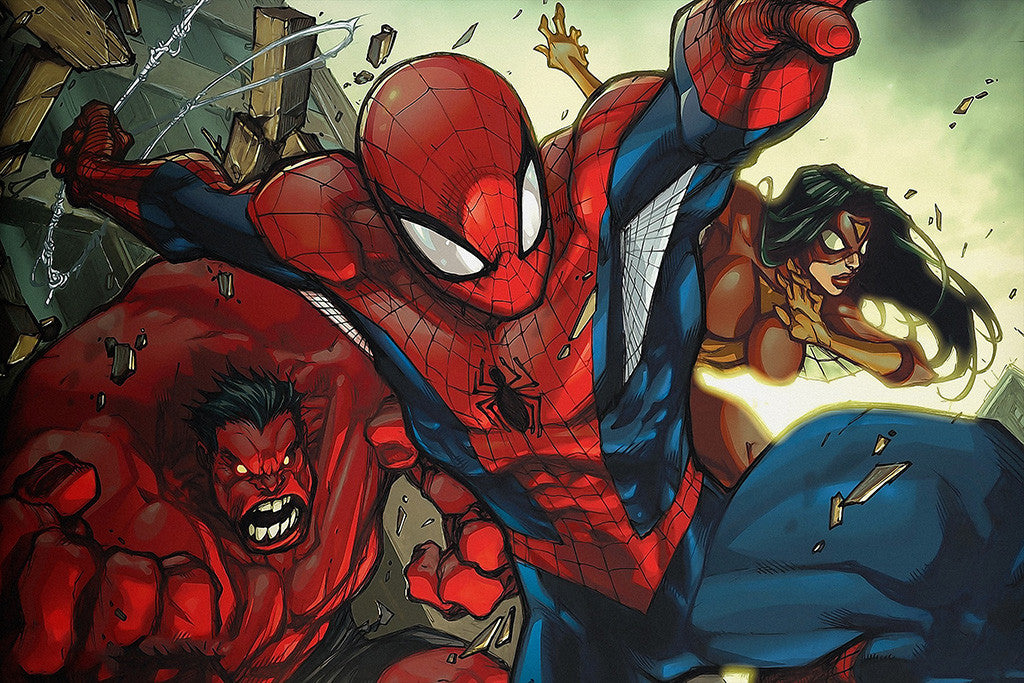 Spider-Man Spider Man Red Hulk Spider-Woman Comics Poster