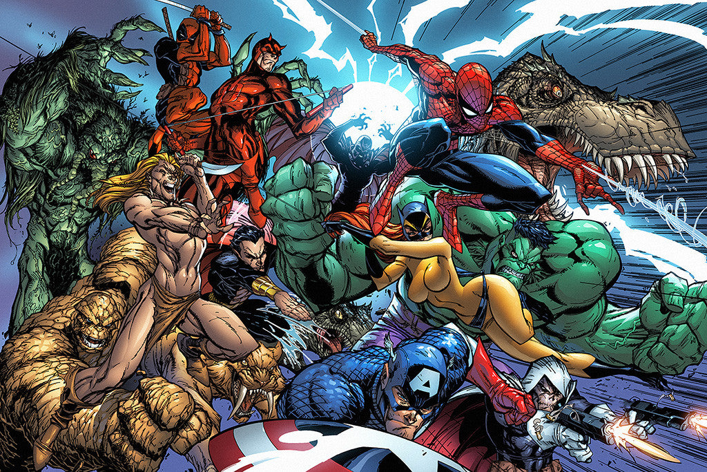Captain America Deadpool Spider-Man Hulk Thing Comics Poster