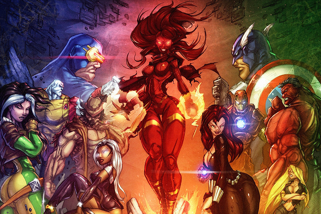 X-men vs Avengers Captain America Iron Man Girl Comics Poster