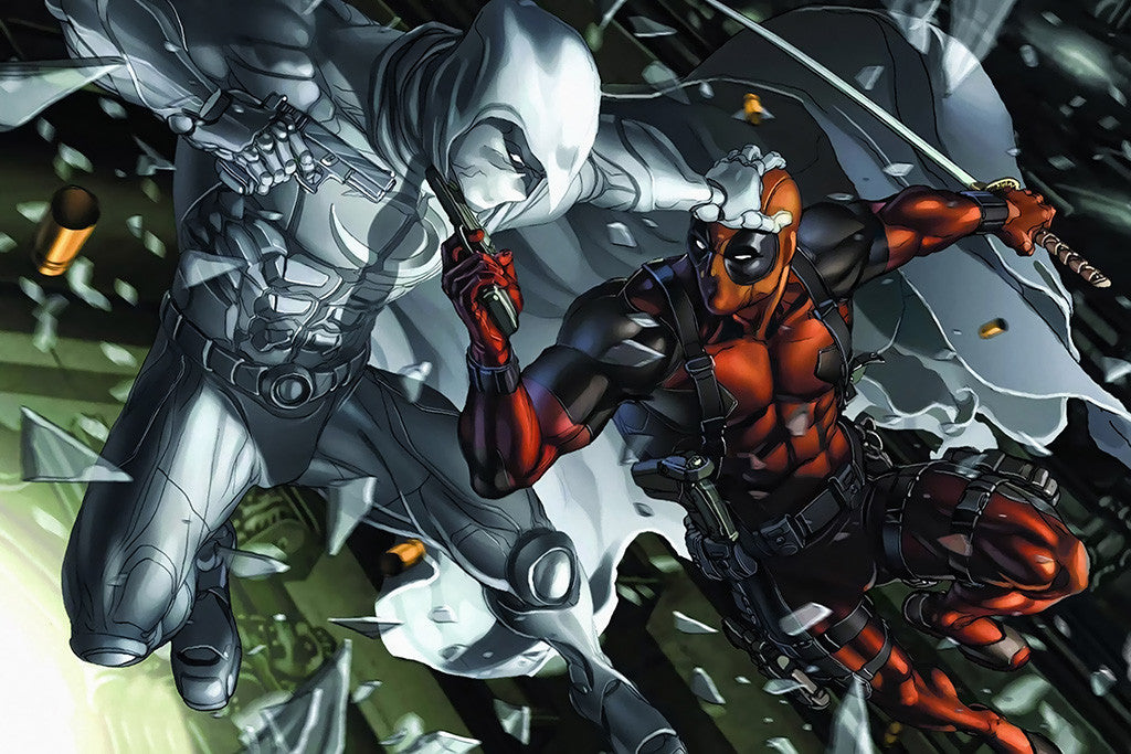 Deadpool Fighting Comics Poster