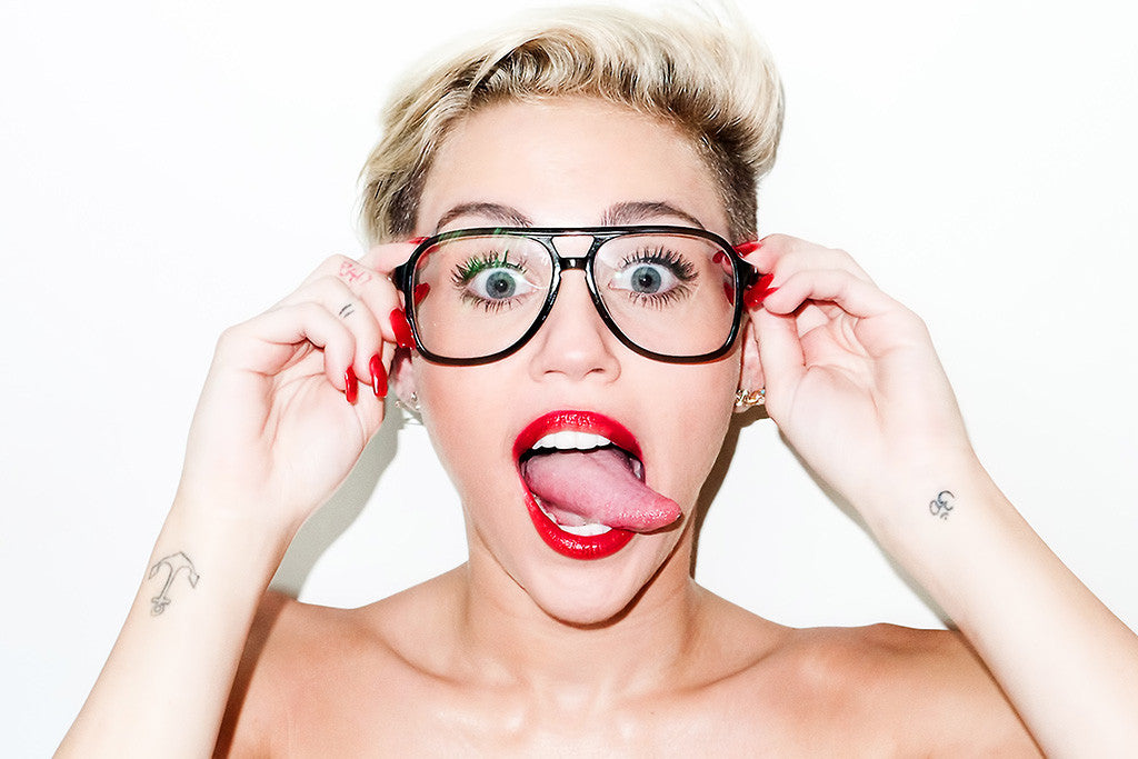 Miley Cyrus Glasses Nerd Tongue Tattoos Funny Fun Poster