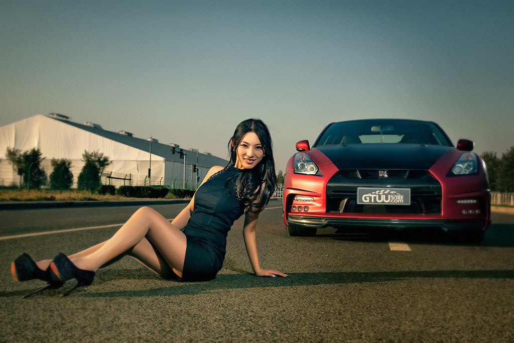 Asian Korean Hot Girl Nissan GT-R Car Poster