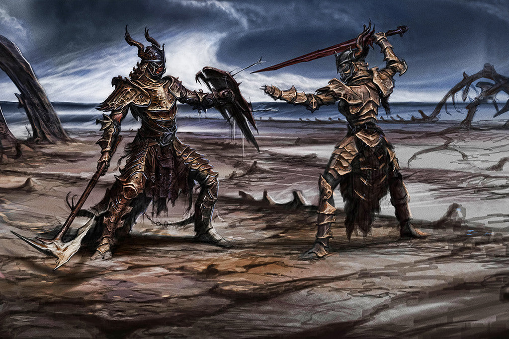 The Elder Scrolls V 5 Skyrim Warriors Knights Fight Poster