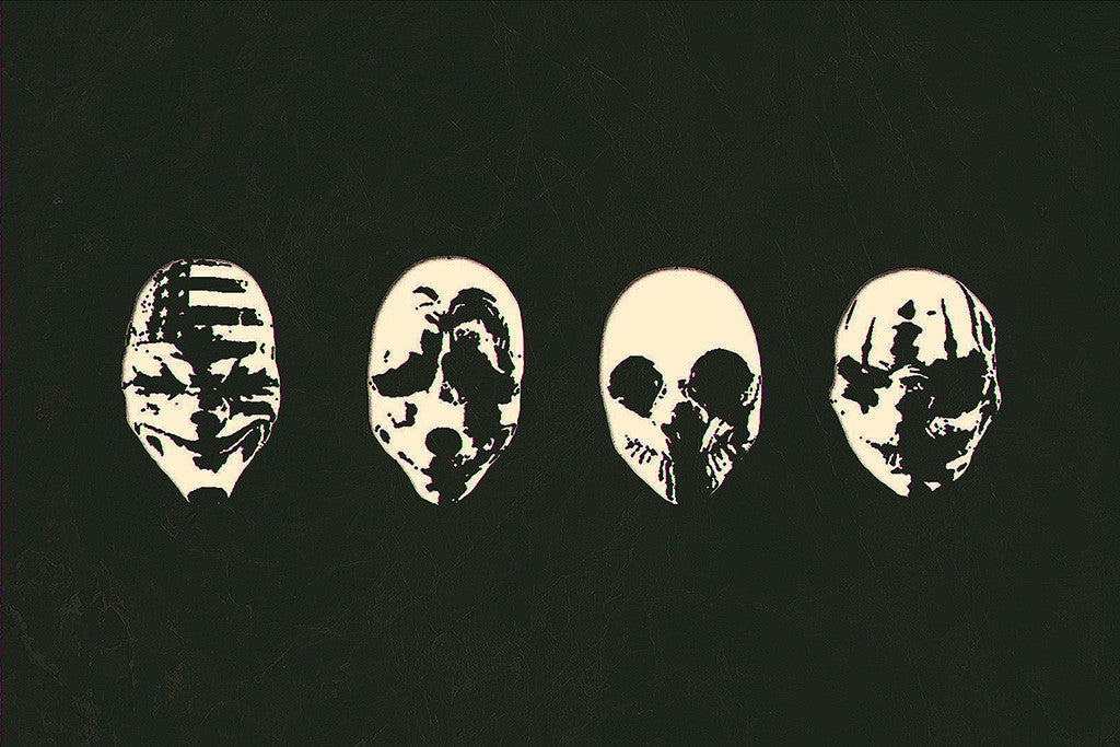 Payday 2 Masks Black and White Poster