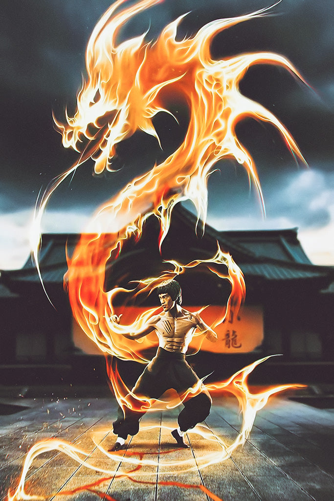 Bruce Lee Flame Dragon Poster