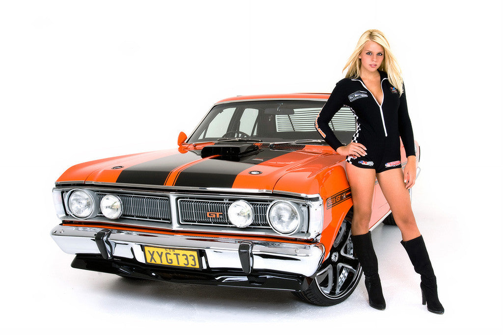 Ford Falcon Hot Girl Tuning Retro Muscle Car Poster