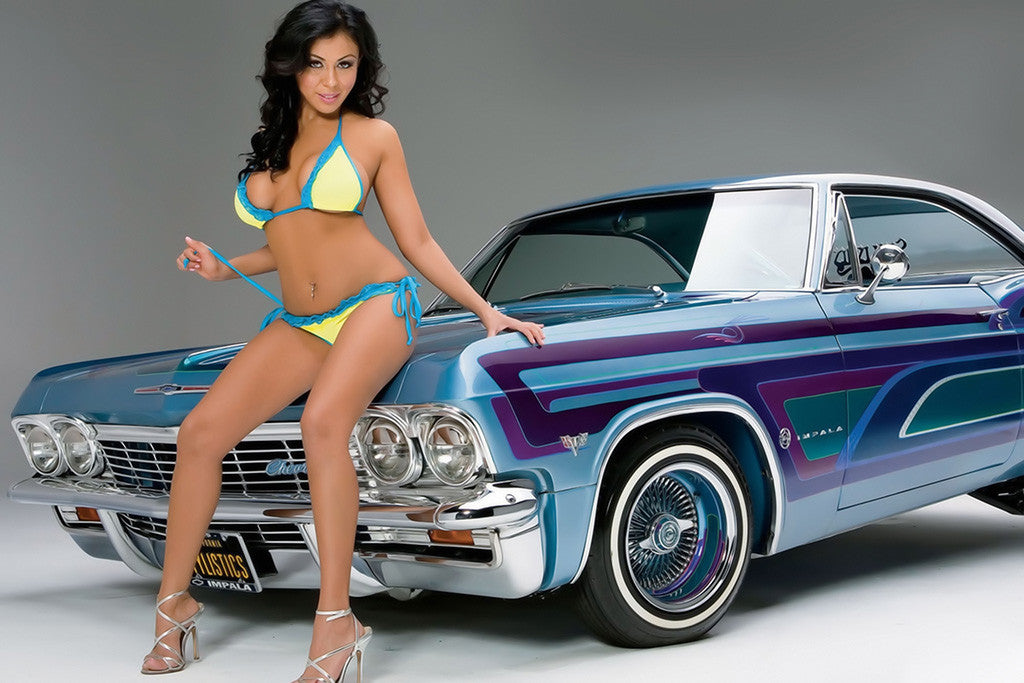 Retro Muscle Car Chevrolet Impala SS Sexy Hot Girl Poster