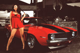 Girl Red Muscle Car Poster