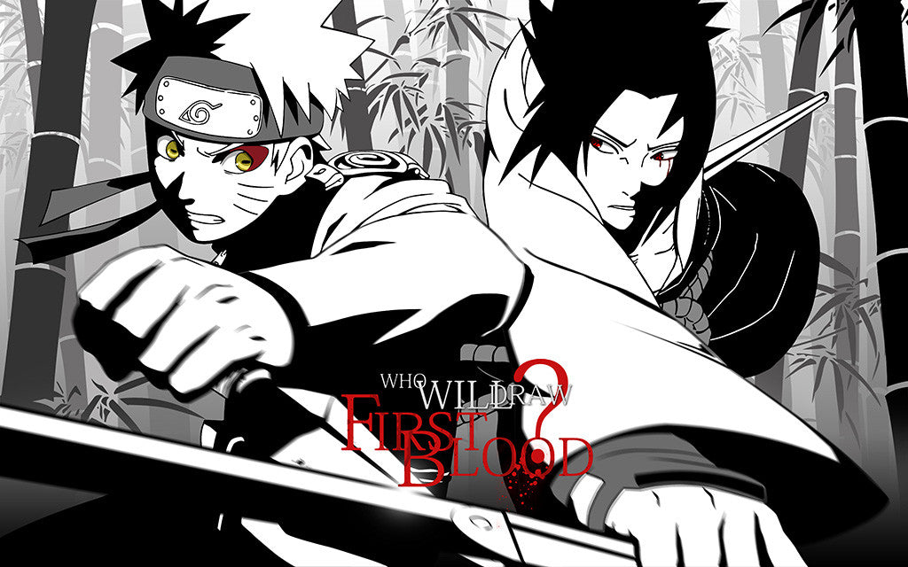Naruto Sage Mode Sasuke Uchiha Black and White Red Poster