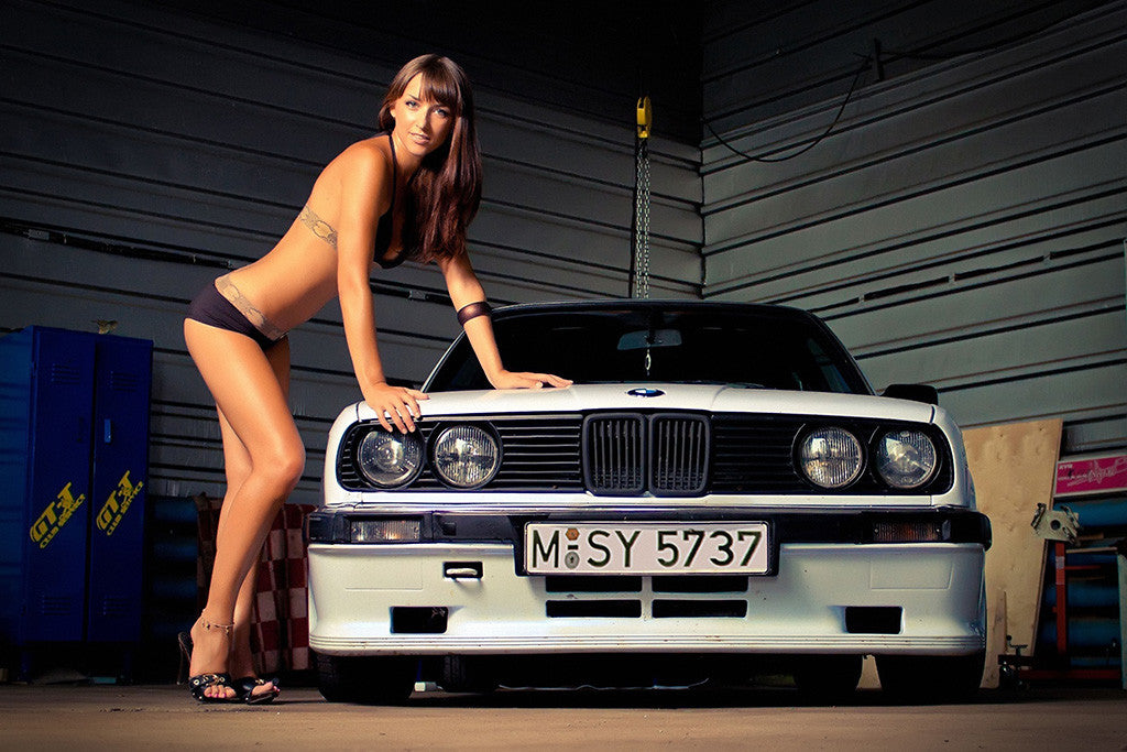 Old Car BMW Hot Girl Poster