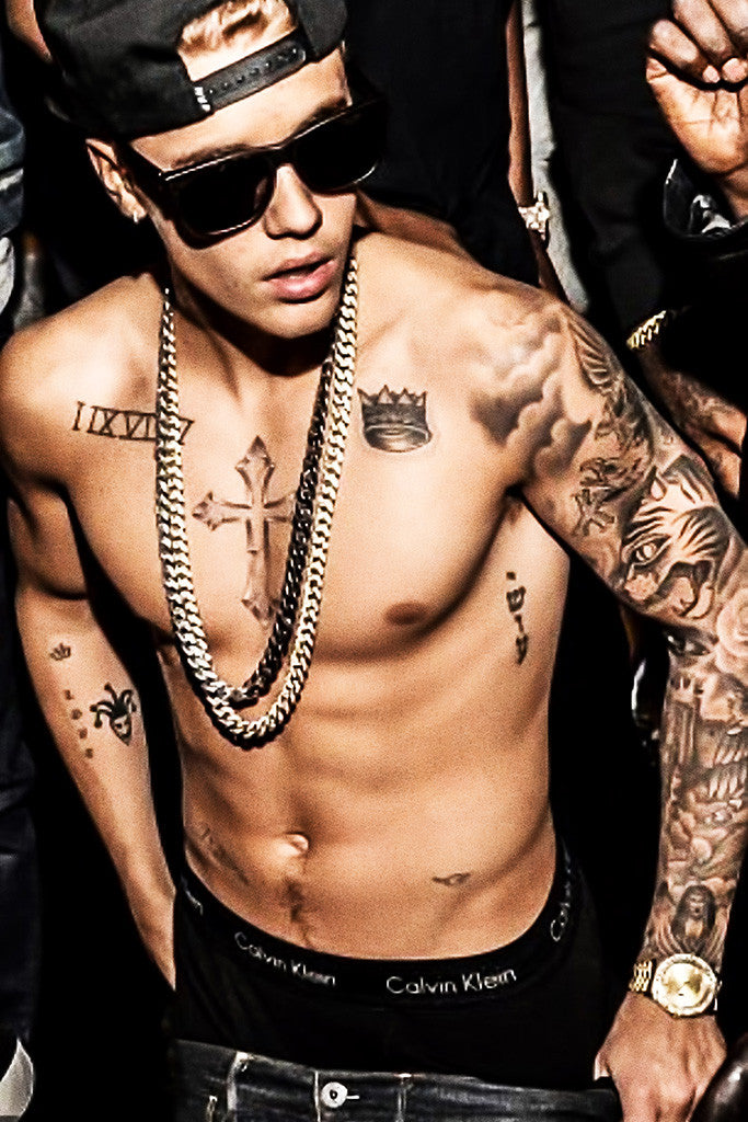 Justin Bieber Tattoo Shirtless Poster