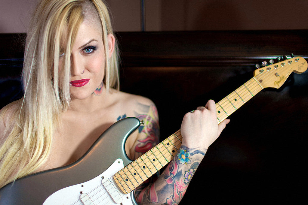 Hot Girl Guitar Tattoos Rock Music Poster
