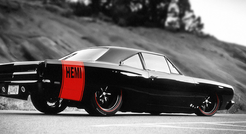 Dodge Charger Hemi Retro Muscle Car Black and White Poster