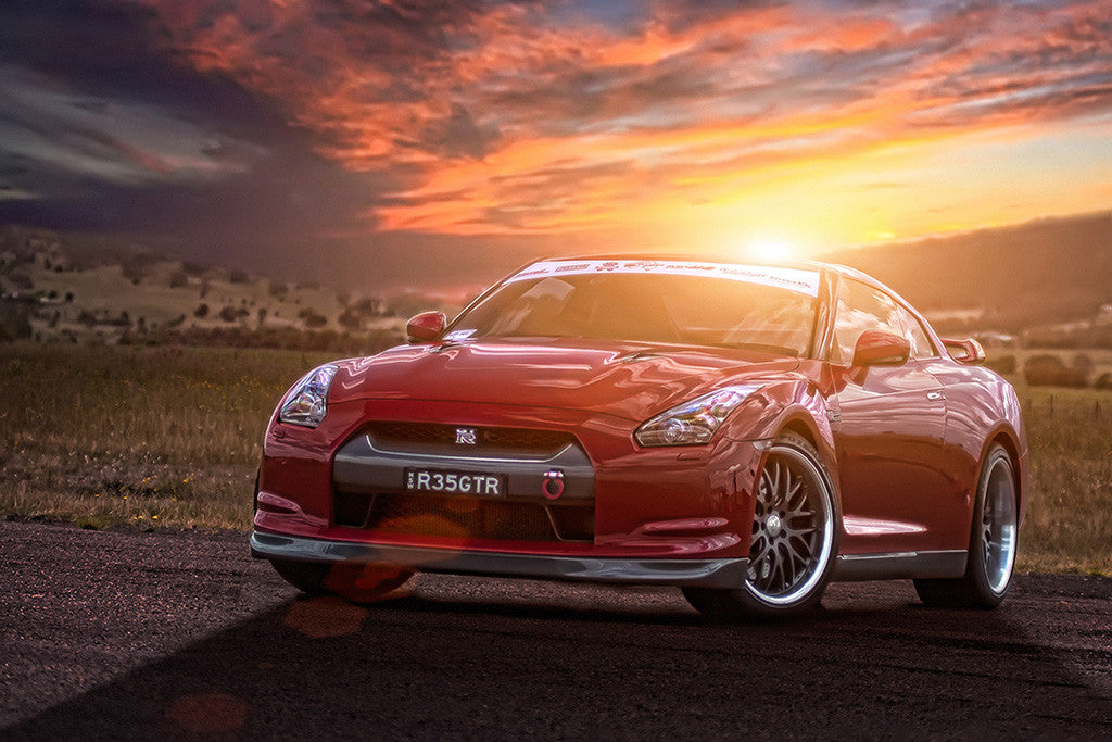 Nissan GT-R R35 Red Car Sunset Poster