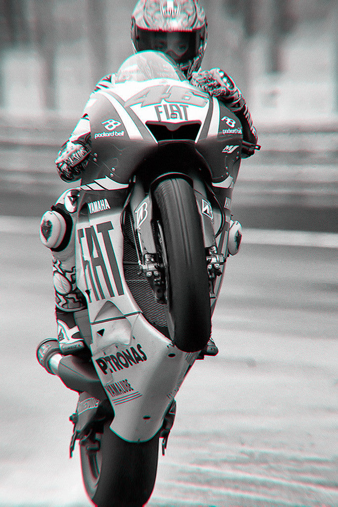 Valentino Rossi Motorcycle Racer Yamaha Motorbike Black and White Poster
