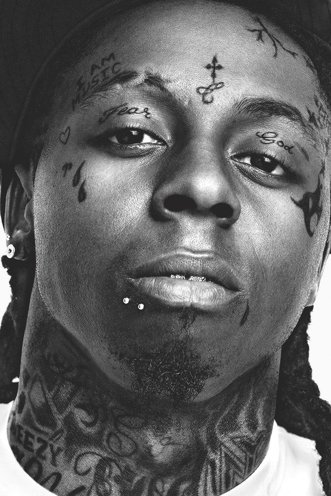 Lil Wayne Black and White Tattoos Hip Hop Rap Poster
