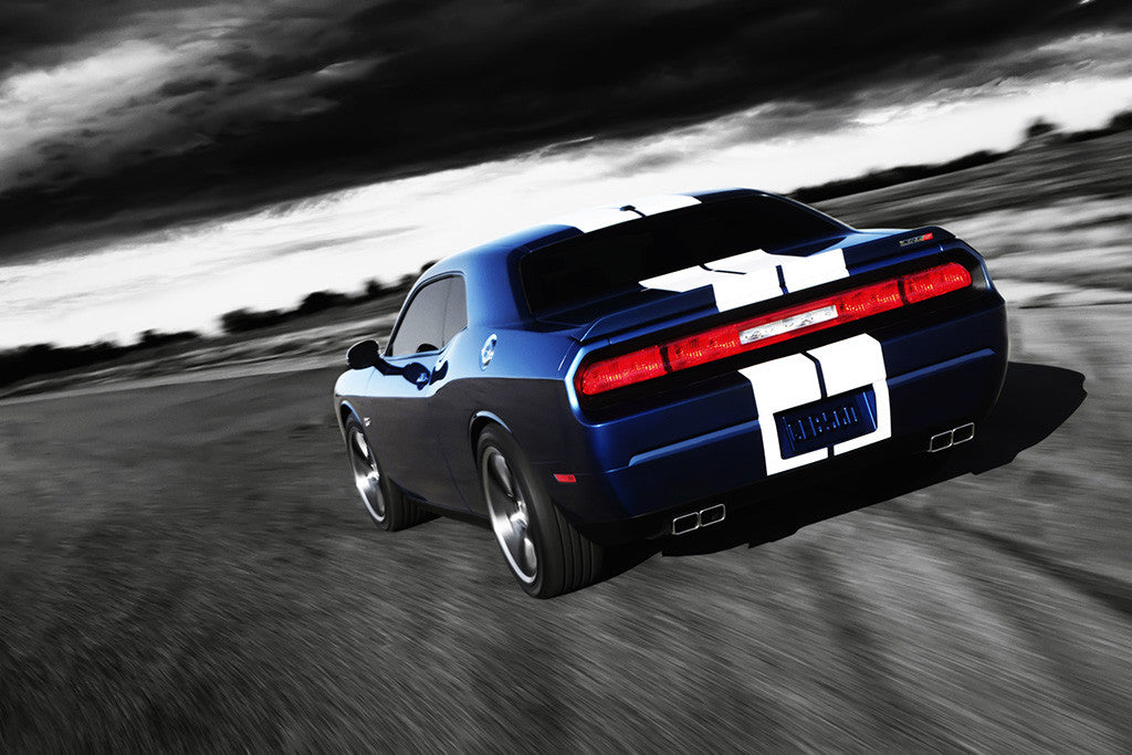 Dodge Challenger SRT Muscle Car Black and White Poster