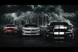 Chevrolet Camaro Ford Mustang Cobra Dodge Challenger SRT Cars Poster