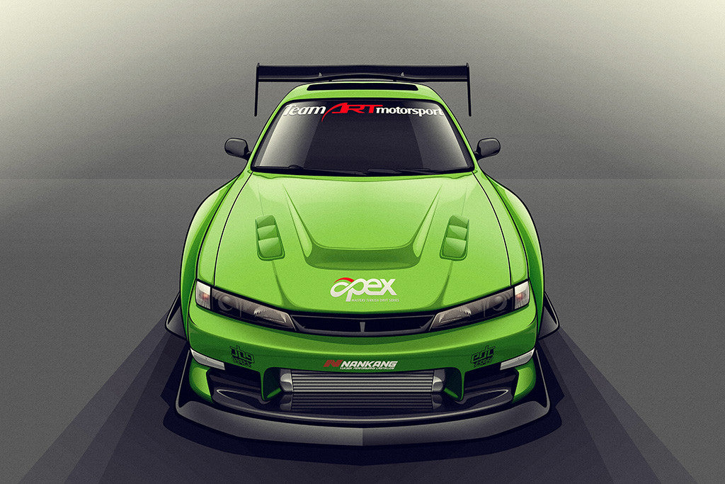 Nissan Silvia S14 Drift Green Car Poster