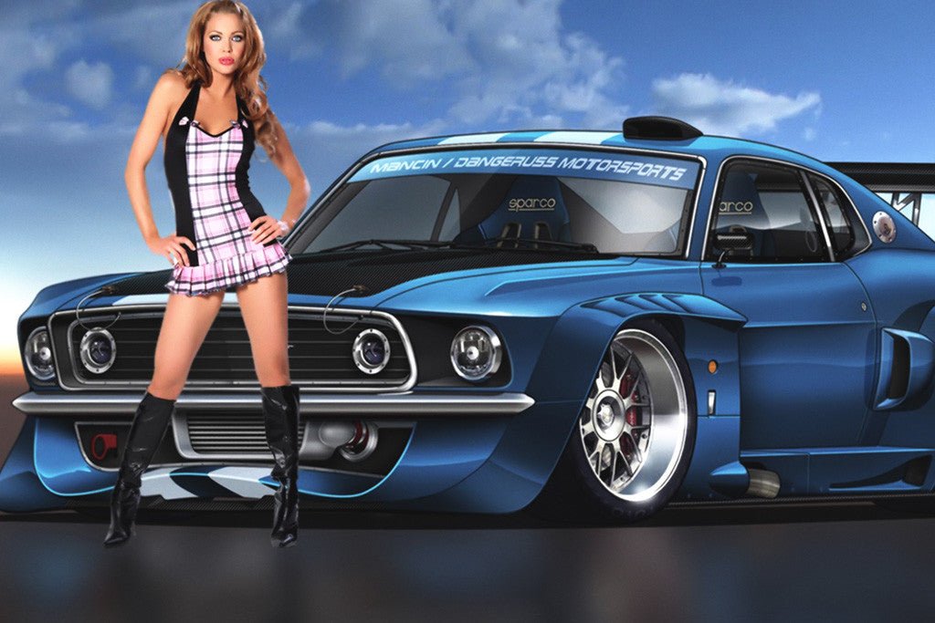 Ford Mustang Hot Girl Car Poster