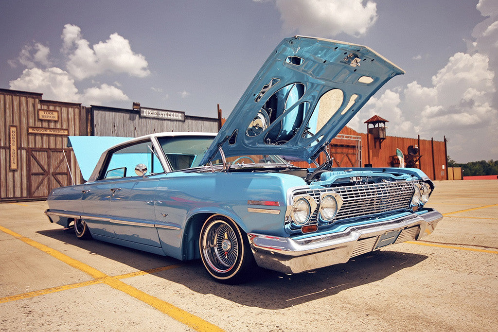 Chevrolet Impala Blue Retro Muscle Car Lowrider Poster