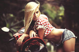 Cute Blonde Girl Motorcycle Bike Motorbike Poster