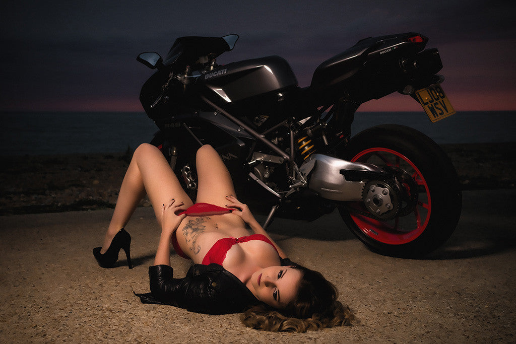 Sexy Woman Female Girl Black Ducati Motorcycle Bike Motorbike Poster