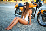 Cute Girl Ducati 250 Old Motorcycle Bike Motorbike Poster