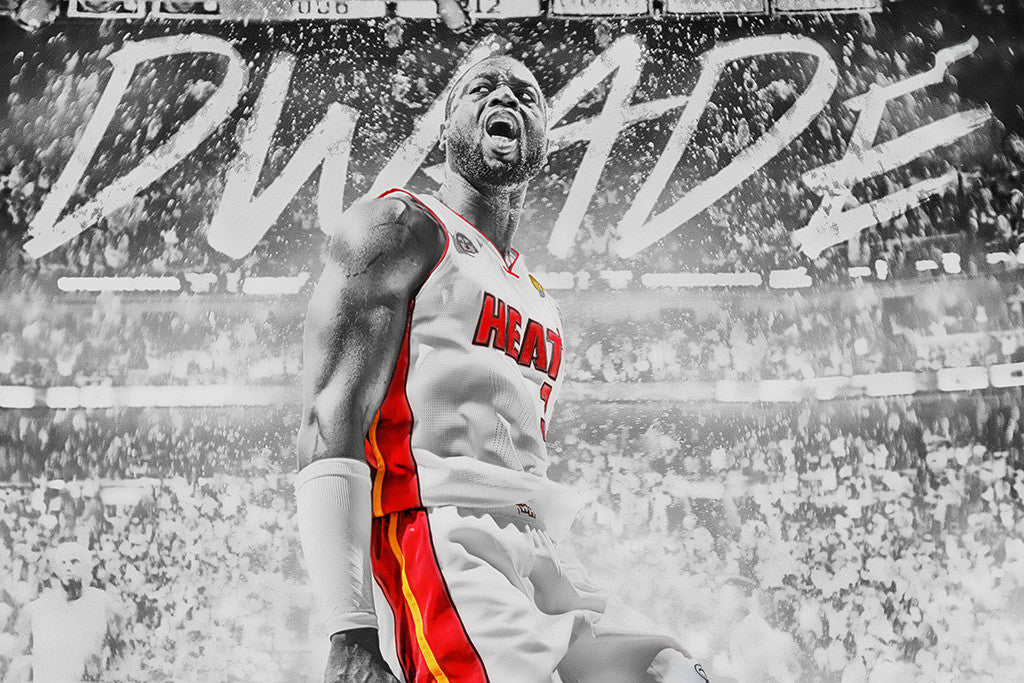 Dwyane Wade Miami Heat Black and White Basketball NBA Poster