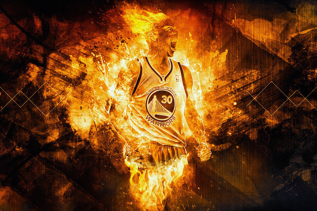 Stephen Curry Golden State Warriors Fire Basketball NBA Poster