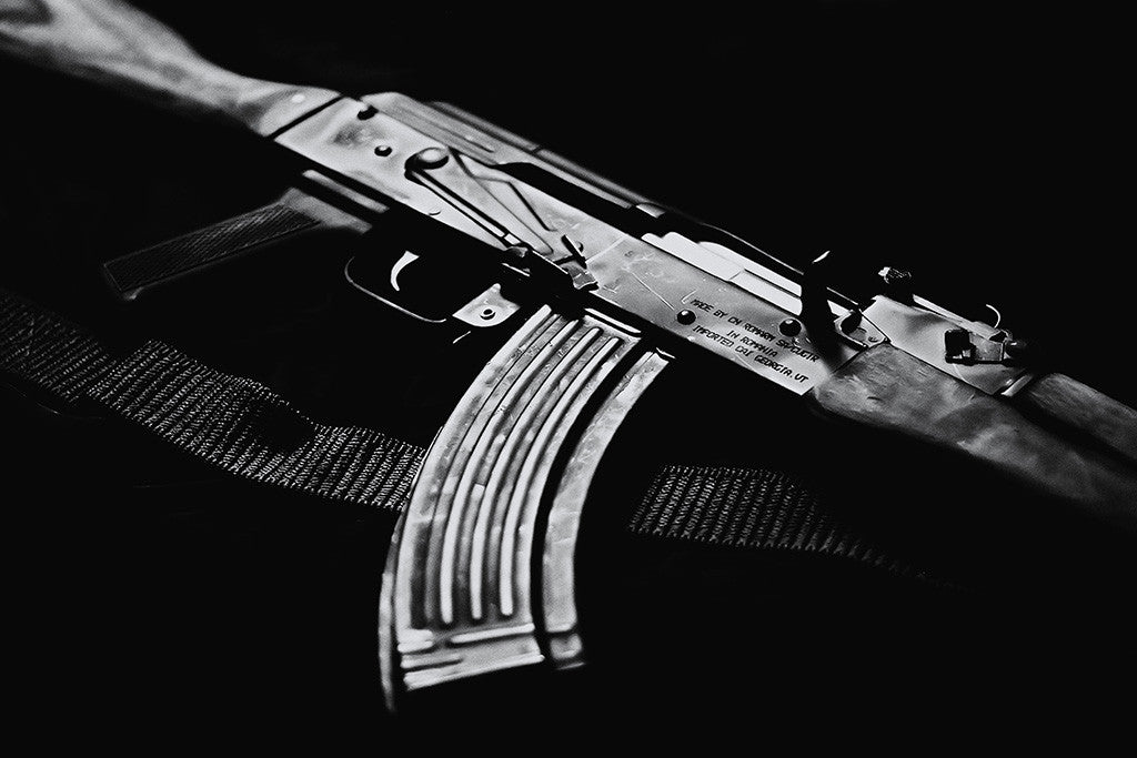 Kalashnikov Rifle Weapon Black and White Poster