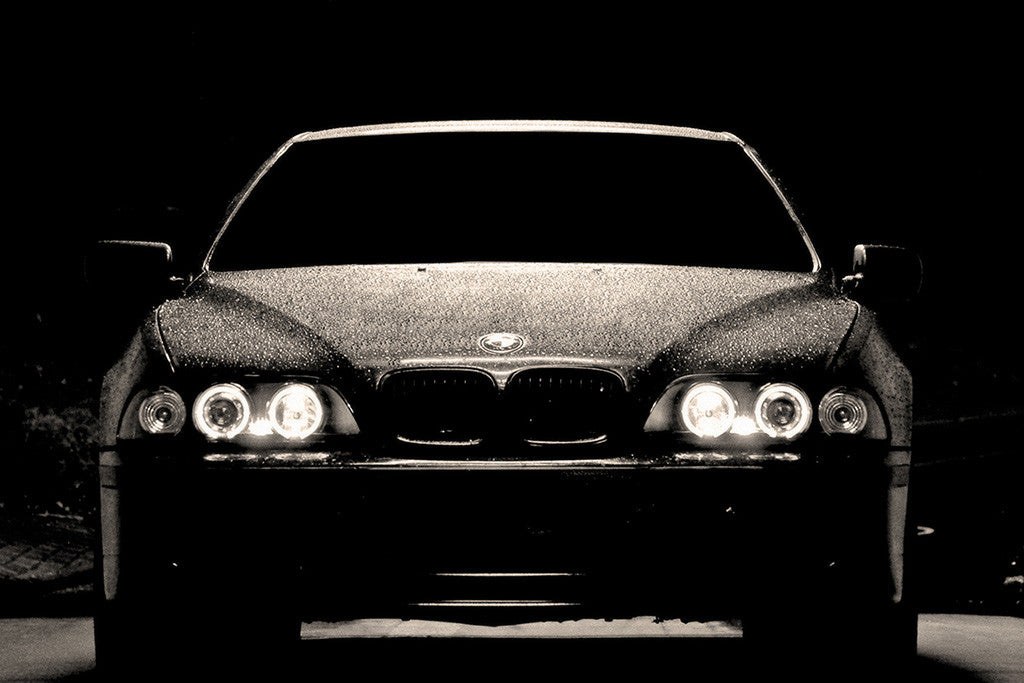 BMW 5 Series E39 Angel Eyes Black and White Poster